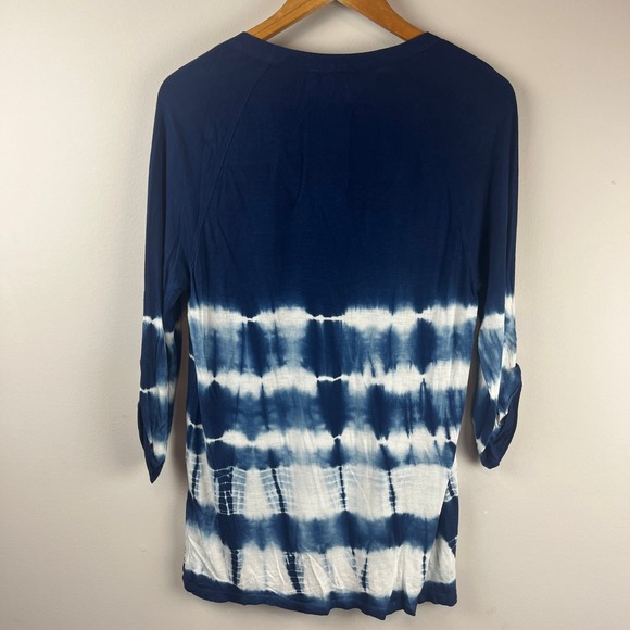 NWT Bandolino Blue White Tie Dye Beaded Tunic Medium - Picture 4 of 6